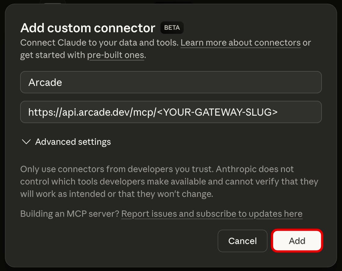 Step 3: Enter a name and URL for your connector